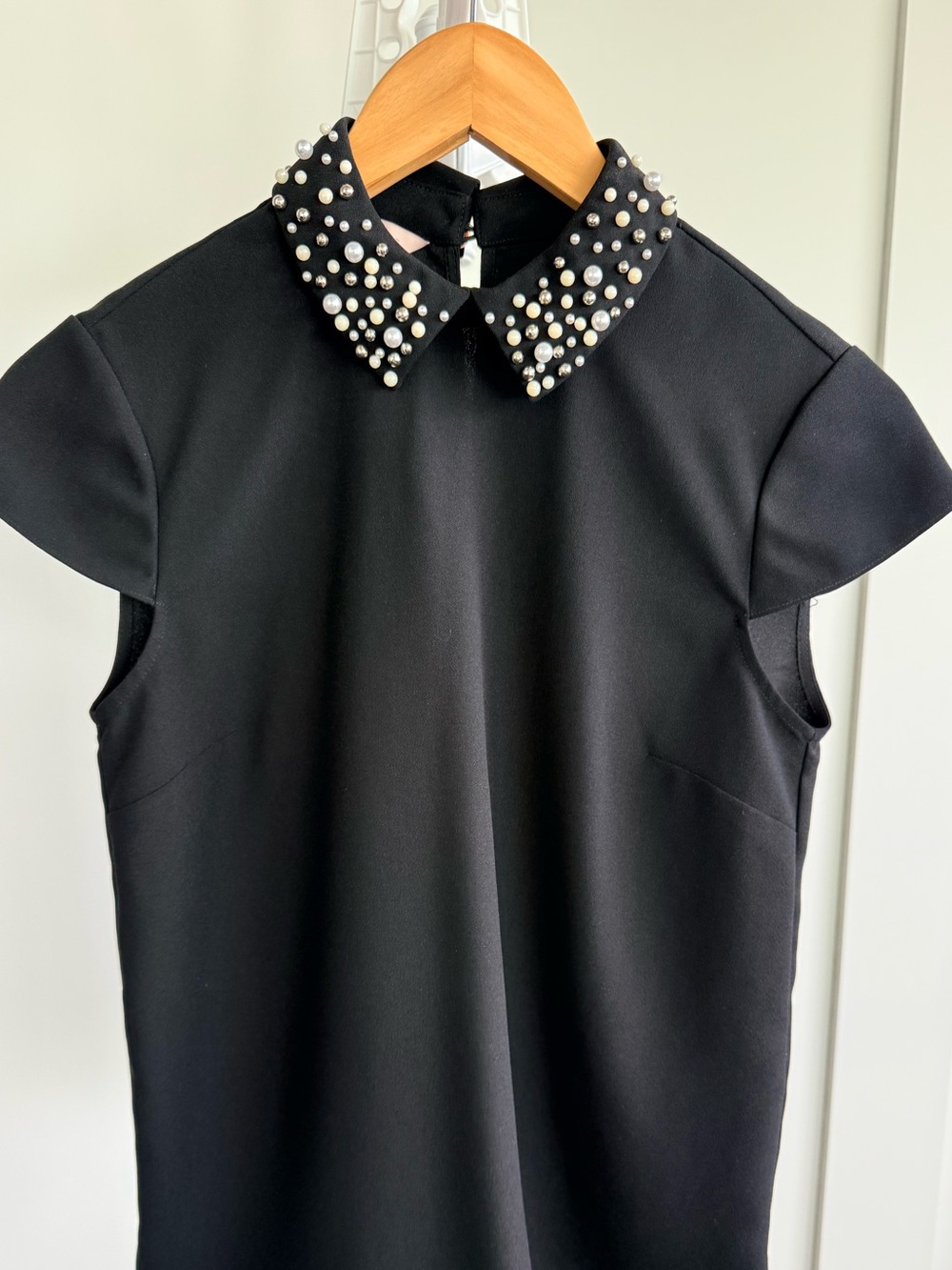 Ted Baker Jaylen Embellished Pearl Collar Black Top